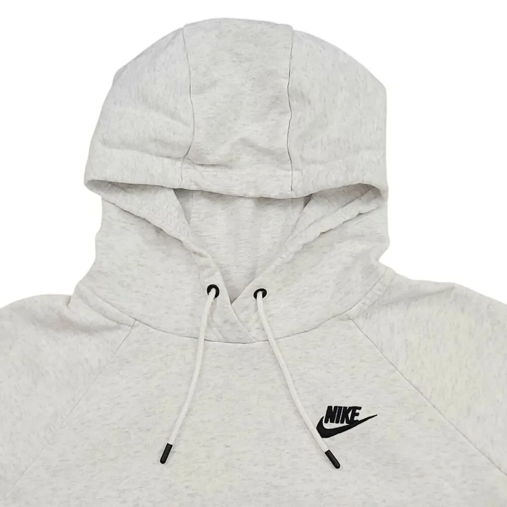 Nike Sportswear Club Fleece Pullover Hoodie Womens Small Gray White Workout Top